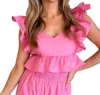 Day + Moon Piper Ruffle Sleeve Top In Pink In Pink