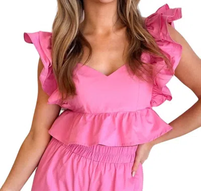 Day + Moon Piper Ruffle Sleeve Top In Pink