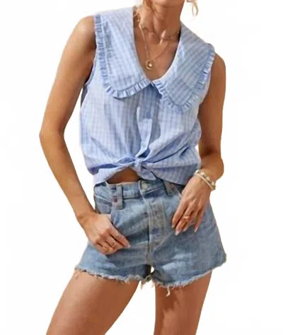 Day + Moon Plaid Big Collar Top In Light Blue