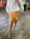 Day + Moon Pleated Linen Shorts In Apricot