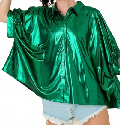 Day + Moon Poncho Top In Metallic Green