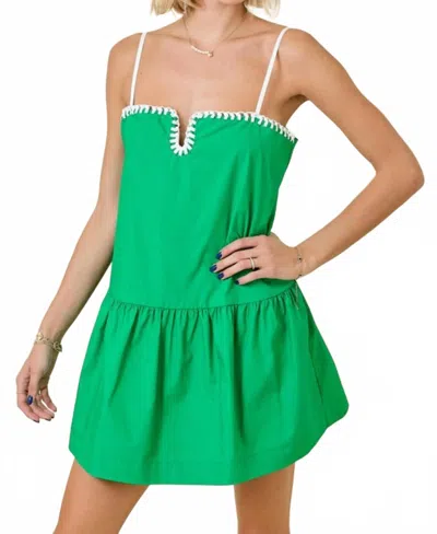 Day + Moon Poplin Drop Waist Mini Dress In Kelly Green