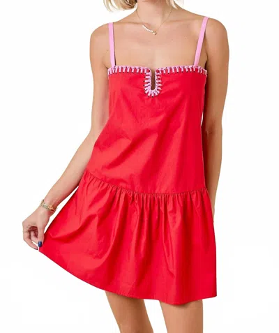 Day + Moon Poplin Drop Waist Mini Dress In Red/pink