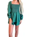 Day + Moon Poplin Game Day Romper In Green In Green