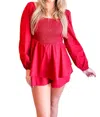 Day + Moon Poplin Game Day Romper In Red In Red