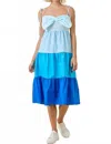 Day + Moon Poplin Tiered Midi Dress In Blue In Blue