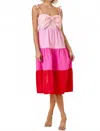 Day + Moon Poplin Tiered Midi Dress In Pink In Animal Print