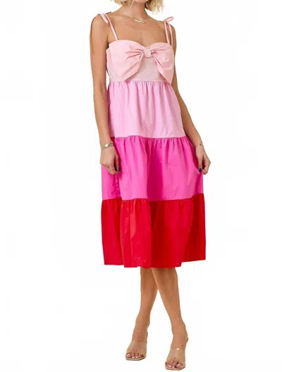 DAY + MOON POPLIN TIERED MIDI DRESS IN PINK