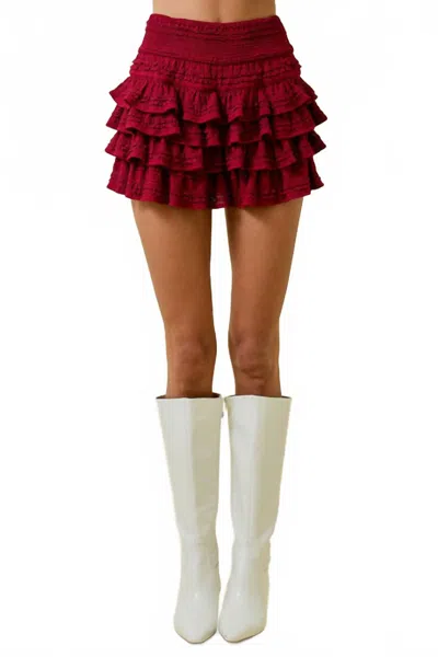 Day + Moon Pretty Wild Ruffle Skort In Burgundy In Red