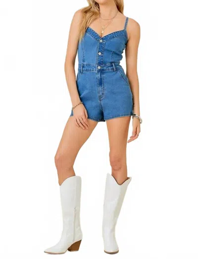 Day + Moon Reba Button Front Romper In Denim In Blue