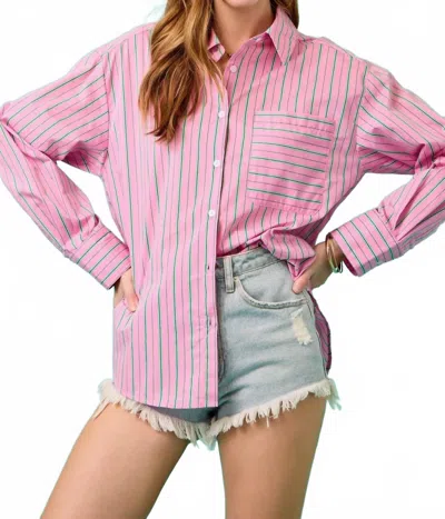 Day + Moon Relaxed Fit Button-down Shirt In Pink/green