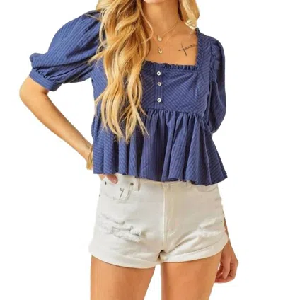 Day + Moon Ruffle Detail Striped Babydoll Blouse In Navy In Blue