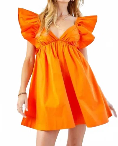 Day + Moon Ruffle Detail Tie Back Mini Dress In Orange