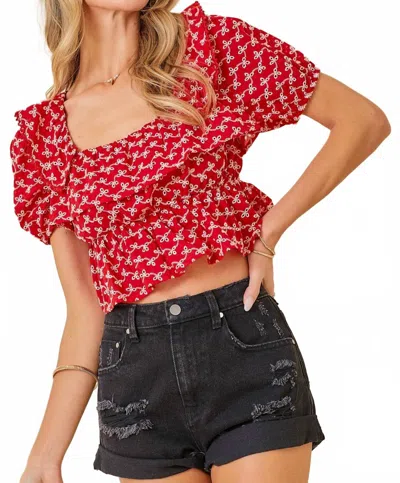 Day + Moon Ruffle Lace Top In Red