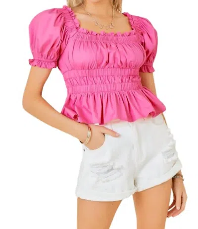 Day + Moon Ruffle Poplin Tiered Babydoll Top In Pink