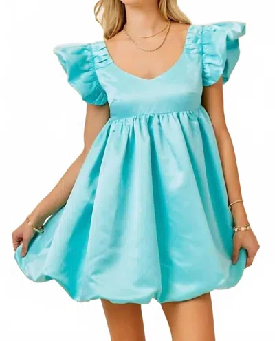 Day + Moon Ruffle Sleeve Faille Bubble Dress In Aqua In Blue