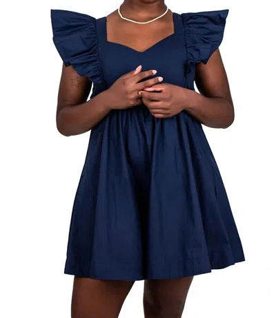 Day + Moon Ruffle Sleeve Tie Back Dress In Navy In Blue