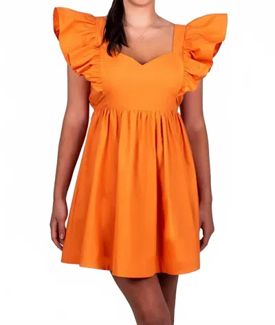 Day + Moon Ruffle Sleeve Tie Back Dress In Tangerine In Orange