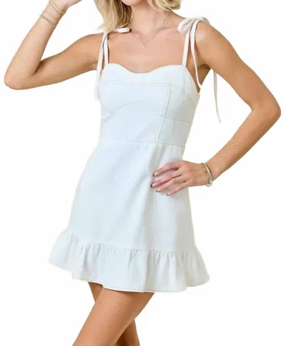 Day + Moon Ruffle Trim Denim Dress In White In Blue