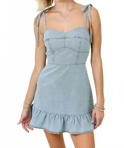 Day + Moon Ruffle Trim Mini Dress In Medium Denim In Blue