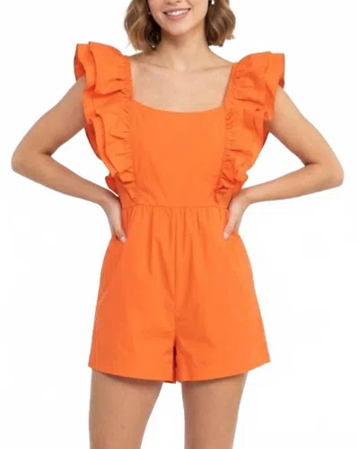 Day + Moon Ruffled Tie Back Detail Romper In Orange