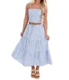 Day + Moon Runaway Love Floral Gingham Skirt Set In Blue In Blue