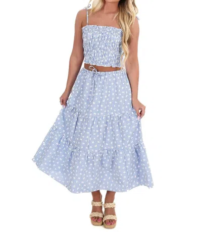 Day + Moon Runaway Love Floral Gingham Skirt Set In Blue