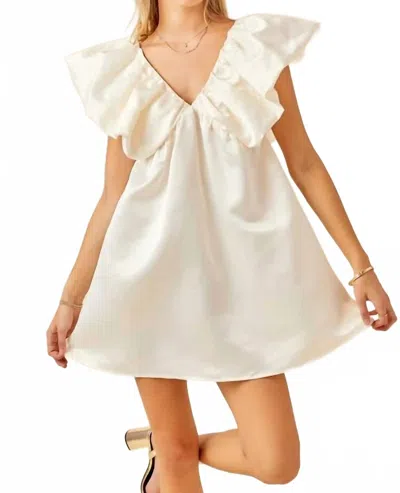 Day + Moon Satin Volume Shoulder Mini Dress In Ivory In Yellow