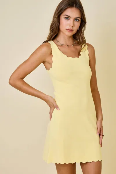 Day + Moon Scallop Knit Dress In Beige In Yellow