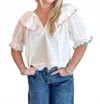 Day + Moon Scalloped Edges Poplin Top In White In White