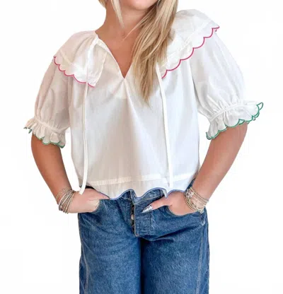 Day + Moon Scalloped Edges Poplin Top In White