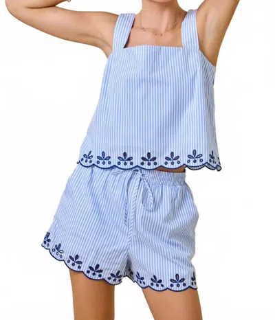 Day + Moon Seaside Striped Eyelet Embroidered Set In Blue
