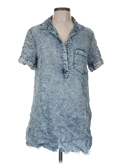 Pre-owned Day + Moon Short Sleeve Henley Shirt In Blue