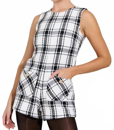 Day + Moon Sleeveless Round Neck Tweed Romper In White