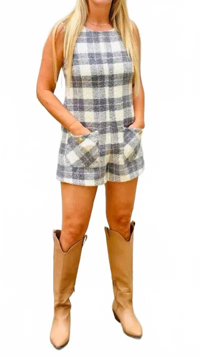 Day + Moon Sleeveless Tweed Romper In Grey In Multi