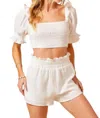 Day + Moon Smocked Gause Set In Off White In White