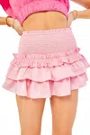 Day + Moon Smocked Waist Ruffle Mini Skirt In Icy Pink In Pink