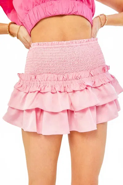 Day + Moon Smocked Waist Ruffle Mini Skirt In Icy Pink
