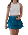 Day + Moon Smocked Waist Ruffle Skort In Blue In Blue