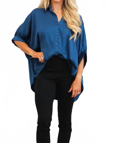Day + Moon Solara Satin Button Down Top In Midnight Blue