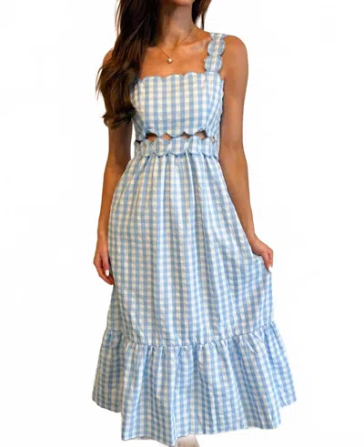 Day + Moon Spring Scallop Detailed Dress In Blue