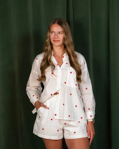 Day + Moon Star Embroidered Button Down Oversized Shirt In White