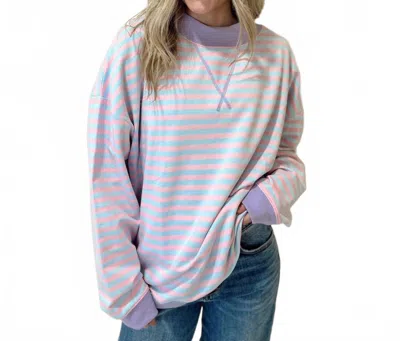 Day + Moon Stella Stripe Mock Neck Sweater In Blue/pink In Multi