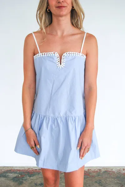 Day + Moon Stitched Detailed Mini Dress In Light Blue