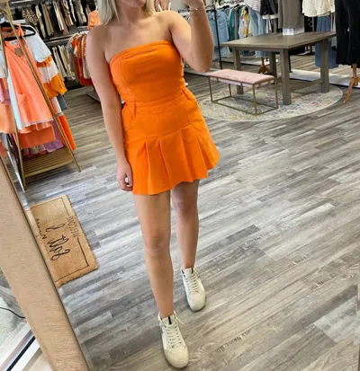 Day + Moon Strapless Denim Romper Dress In Sunkist