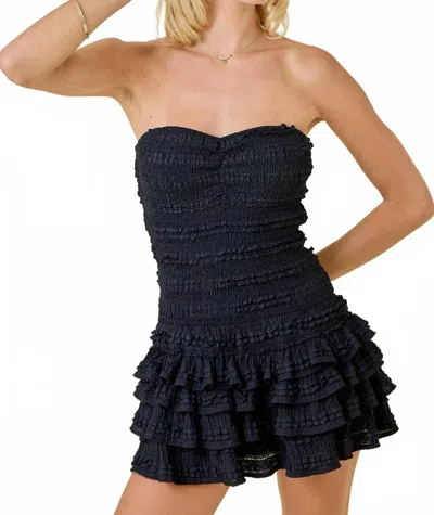 Day + Moon Strapless Smocked Ruffle Romper Dress In Black