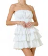 Day + Moon Strapless Tiered Lace Dress In Off White In White