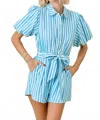 Day + Moon Striped Bubble Romper In Multi In Blue