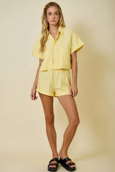 Day + Moon Striped High Waisted Cuff Shorts In Lemon In Yellow