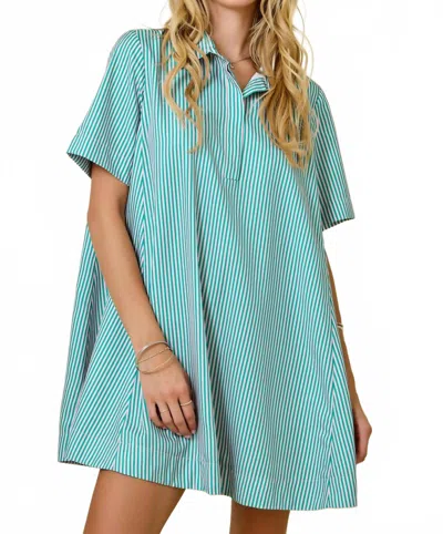Day + Moon Striped Short Sleeve A-line Shirt Swing Dress In Pink/green In Blue